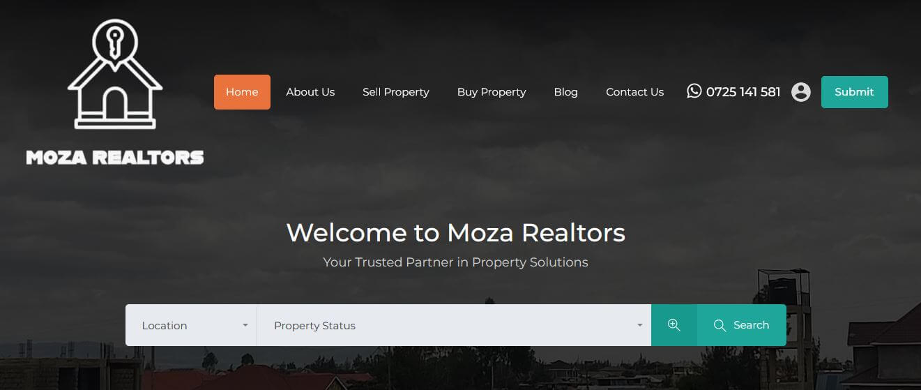 Real estate Website design in Kenya Moza Realtors website